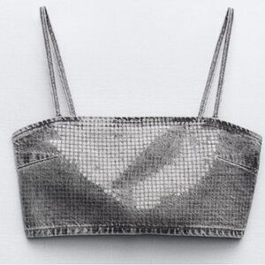 NWOT Zara sequin denim crop top